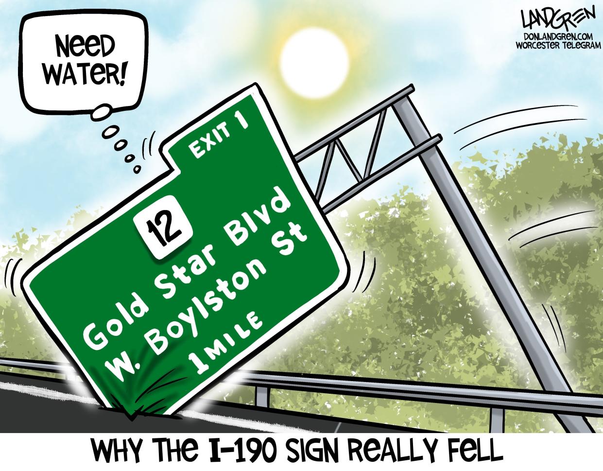 Sign topples