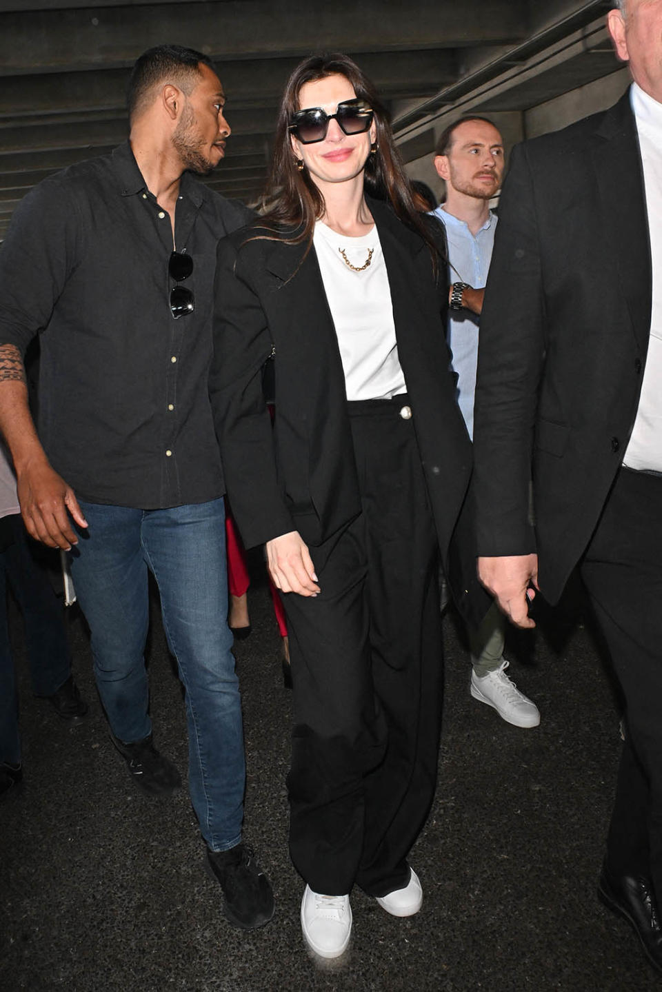 Anne Hathaway at Nice Airport ahead of the Cannes Film Festival in France on May 18, 2022. - Credit: Julien Reynaud/APS-Medias/AbacaP