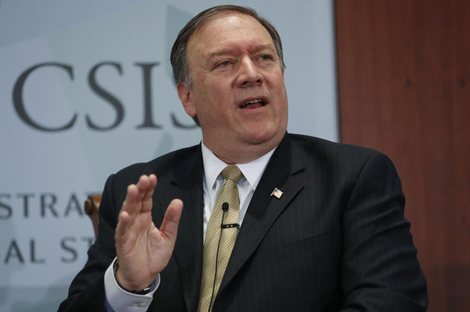 CIA Director Mike Pompeo answers questions at the Center for Strategic and International Studies (CSIS) in Washington, Thursday, April 13, 2017. Pompeo  denounced WikiLeaks, calling the anti-secrecy group a 