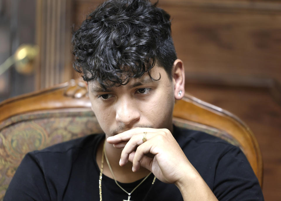 Parkland shooting victim Anthony Borges sits at his attorney's office in Wilton Manors, Fla., on Wednesday, June 26, 2024. (Carline Jean/South Florida Sun-Sentinel via AP)