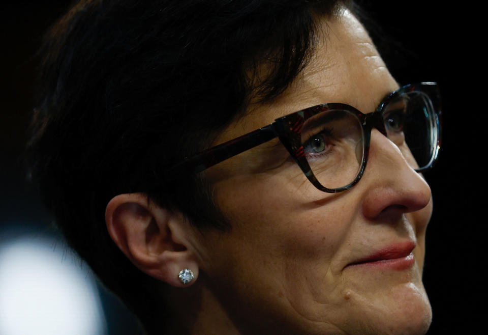 Citigroup CEO Jane Fraser looks on during the U.S. Senate Banking, Housing and Urban Affairs Committee oversight hearing on Wall Street firms, on Capitol Hill in Washington, U.S., December 6, 2023. REUTERS/Evelyn Hockstein