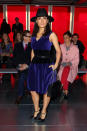 <b>London Fashion Week AW13 FROW </b><br><br>Salma Hayek dons a blue velvet gown and fedora at the Christopher Kane show.<br><br>© Getty
