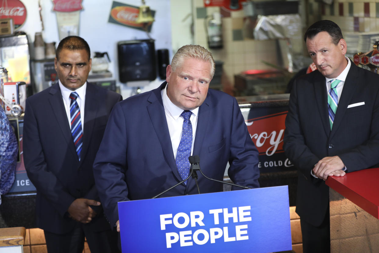 Premier Doug Ford at Troy’s Diner in Milton announces the elimination of the carbon tax on Aug. 29, 2018. (Photo from Toronto Star/Toronto Star via Getty Images)