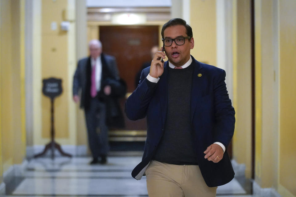 Rep. George Santos, R-N.Y., departs Capitol Hill in Washington, Wednesday, Jan. 11, 2023. (AP Photo/Patrick Semansky)