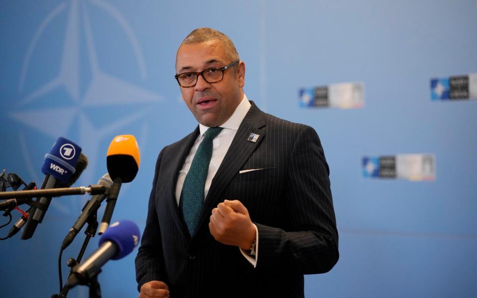 Foreign Secretary James Cleverly is pictured today arriving at a Nato summit in Bucharest, Romania - Andreea Alexandru/AP