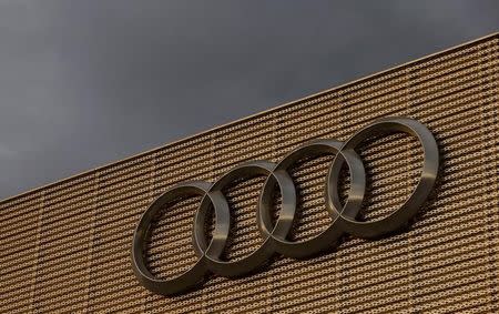 The logo of German car manufacturer Audi is seen at a building of a car dealer in Duebendorf, Switzerland November 22, 2016. REUTERS/Arnd Wiegmann