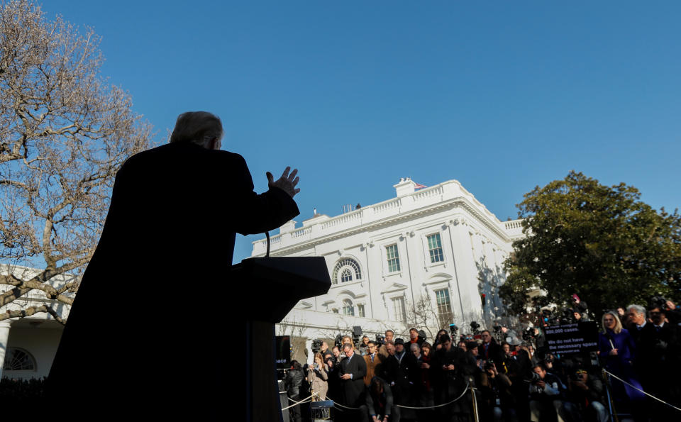 US President Donald Trump announces a deal to end the partial government shutdown at the White House in Washington, Jan 25, 2019. Photo: Reuters/Kevin Lamarque