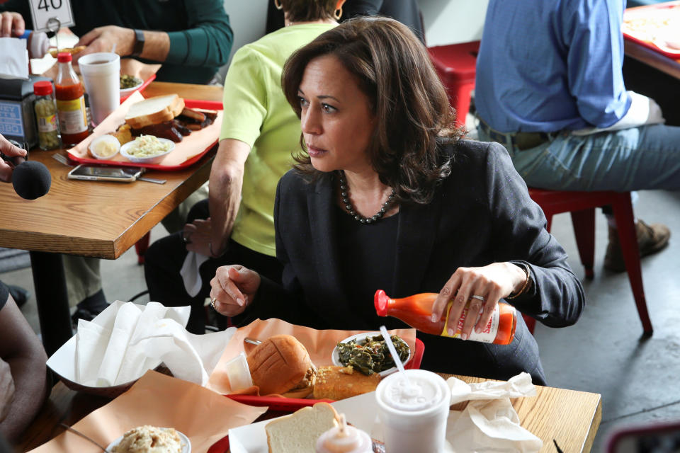 Sen. Kamala Harris (D-Calif.) stopped by Rodney Scott's BBQ for a meal in Charleston, South Carolina, on Feb. 15.