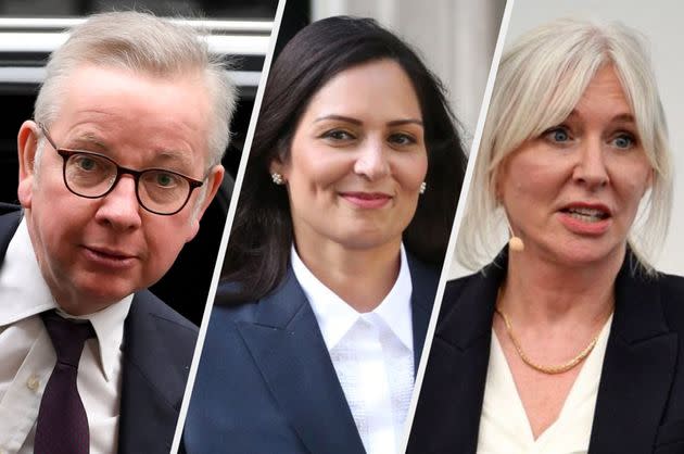 Gove, Patel and Dorries have all spoken out to support the PM (Photo: HuffPost UK)