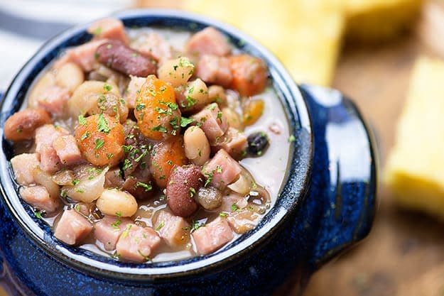 <strong>Get the <a href="https://www.bunsinmyoven.com/ham-and-bean-soup/" target="_blank" rel="noopener noreferrer">Instant Pot Ham and Bean Soup</a> recipe from Buns In My Oven.</strong>