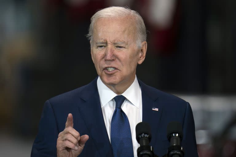 El presidente estadounidense Joe Biden habla en Hagerstown, Maryland, el viernes 7 de octubre de 2022.