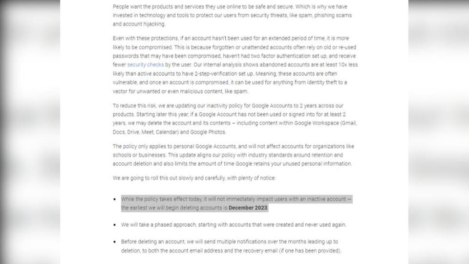 Google將從本星期開始，陸續清理刪除閒置帳號。（圖／翻攝自Google Blog）