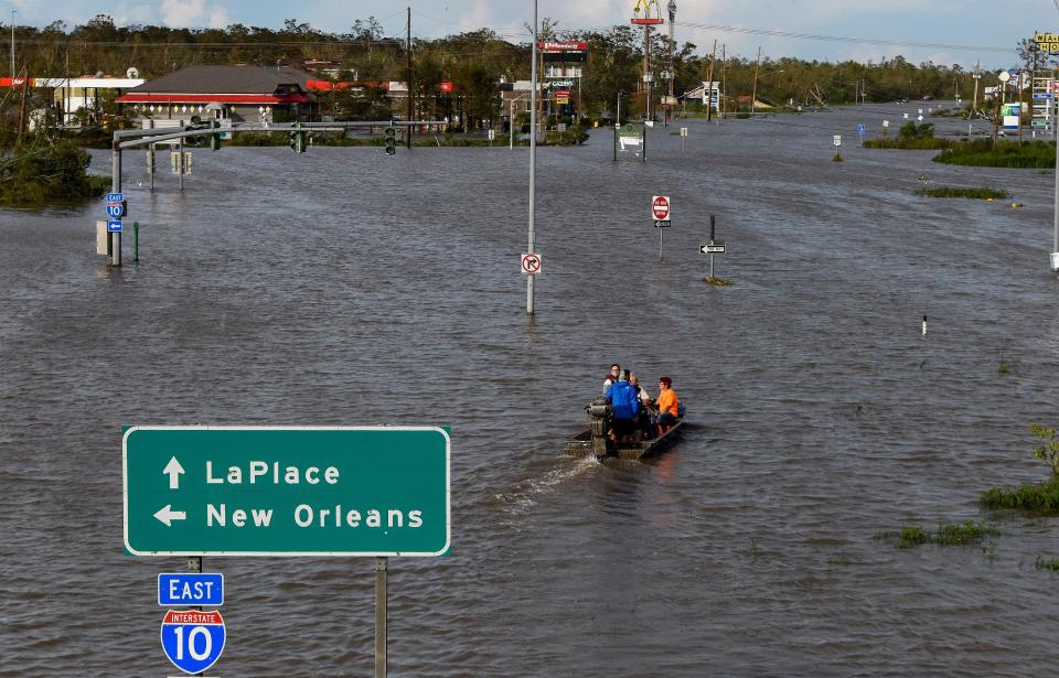 Highway 51 is flooded Aug. 30 near LaPlace, La., after Hurricane Ida came ashore.