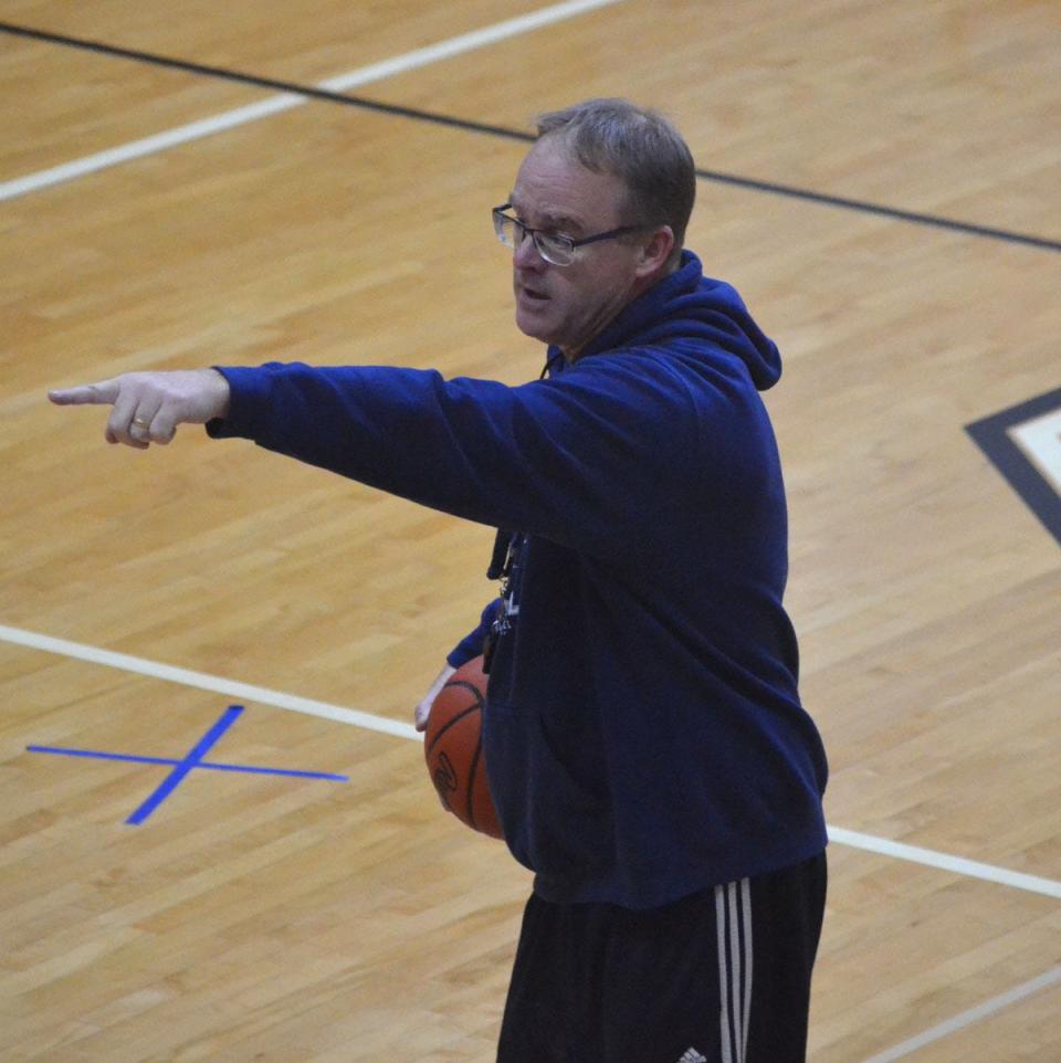 Cheboygan varsity girls basketball coach Barry Salter directs players during a recent practice. The Lady Chiefs will host Boyne City in their season opener on Tuesday.