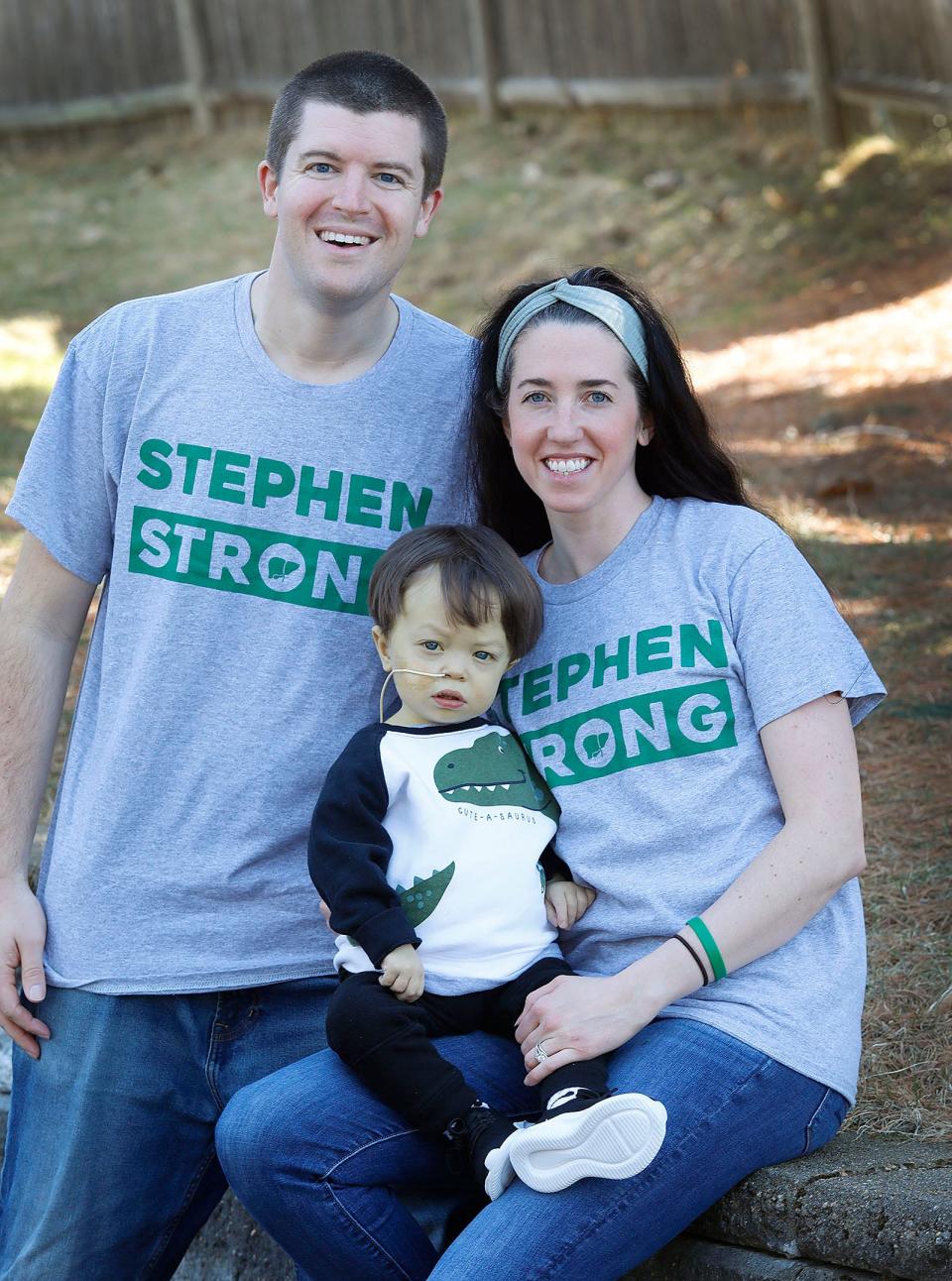 Stephen and Shannon Squillante and their son Stephen III, who needs a liver transplant, at home in Weymouth.