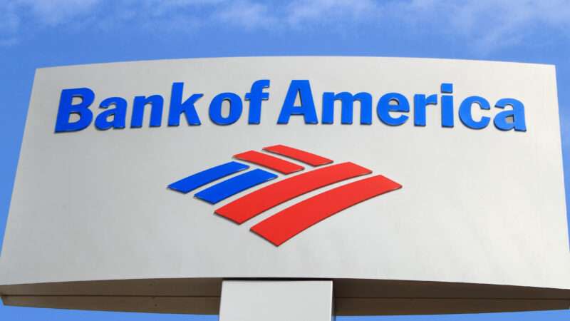 A Bank of America sign against a blue sky backdrop.