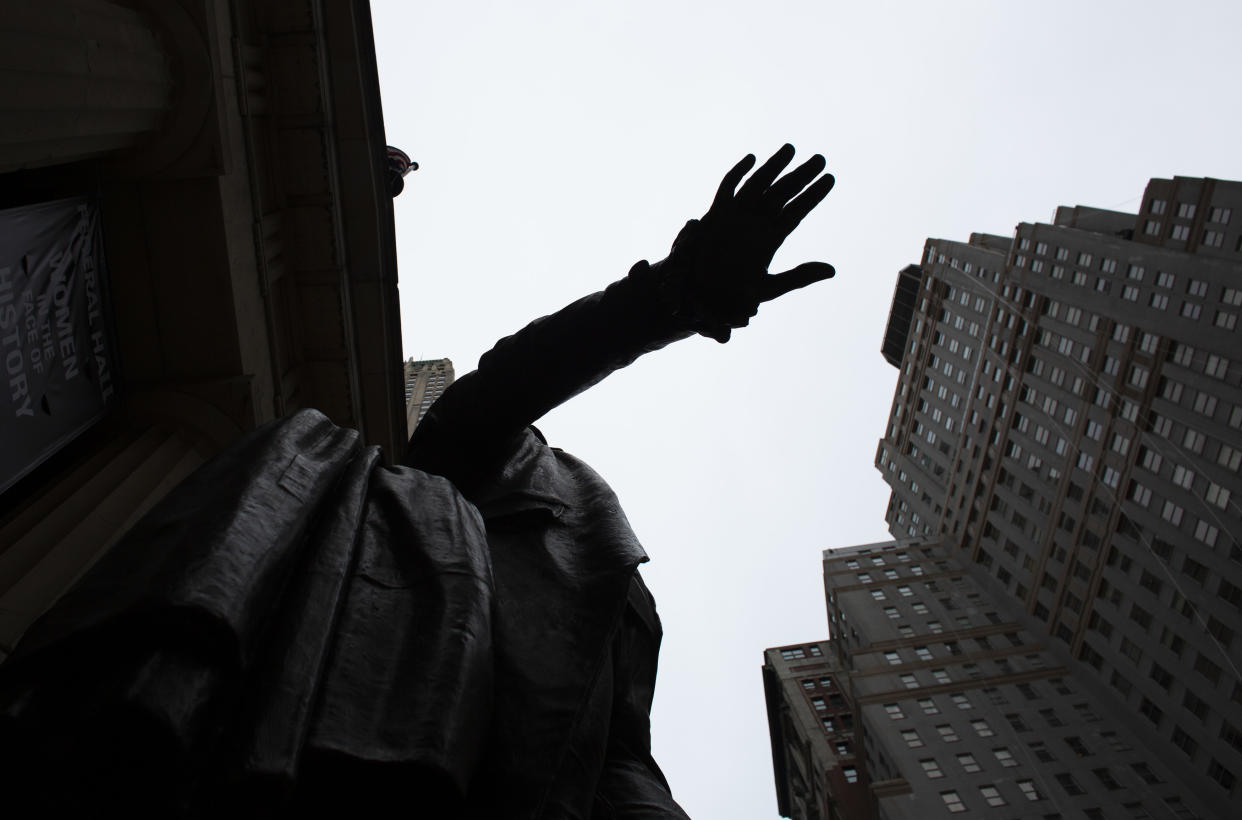 NEW YORK , NY - JUNE 02: Exterior view of the New York Stock Exchange and Wall St. as new company Organon start trading next thursday in New York on June 02 2021. Organon look to expand to provide treatments for other conditions unique to women, about 80% of the new company's revenues will come from outside the U.S (Photo by Kena Betancur/VIEWpress)