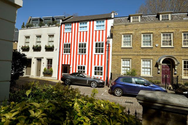 Red and white striped house