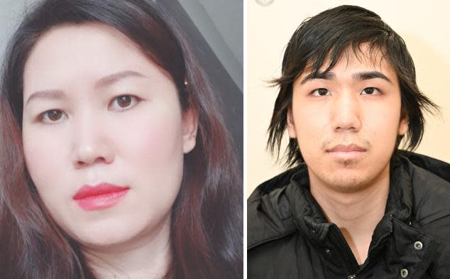 The body of 46-year-old Tien Ly, left, was located in a bag near Eastern and Berkshire avenues in March 2022, Toronto police said. Her son, Dallas Ly, right, was convicted of second-degree murder on Wednesday, May 22, 2024. (Toronto Police Service - image credit)