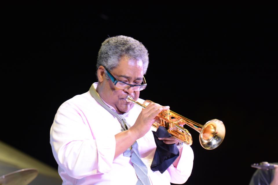 Trumpeter Jon Faddis performs with the Dizzy Gillespie All Star band at the Chandler Jazz Festival on April 6, 2019.