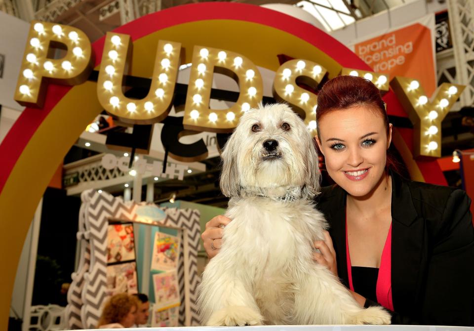 Britain's Got Talent winner Pudsey the Dog with his owner Ashleigh Butler prepare to greet visitors to the Brand Licensing Europe 2014 at Olympia, west London, Europe's biggest licencing exhibition.