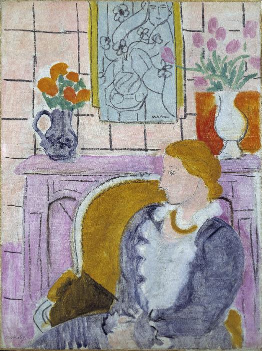 FILE - This undated file photo released by Henie Onstad Kunstsenter on Friday, April 5, 2013, shows the painting "Woman in Blue in Front of a Fireplace," circa 1937 by Henry Matisse. A Norwegian museum says it has agreed to return a Matisse once looted by Hermann Goering to the family of Jewish art dealer Paul Rosenberg. The 1937 painting, "Woman in Blue in Front of a Fireplace," has been the centerpiece of the Henie Onstad Art Center near Oslo since the museum was established in 1968 by shipping magnate Niels Onstad and his wife, Olympic figure-skating champion Sonja Henie. The museum said in a statement Thursday that although it acquired the painting in good faith, it has "chosen to adhere to international conventions and return the painting to Rosenberg's heirs." (AP Photo/Oystein Thorvaldsen, Henie-Onstad Art Centre)