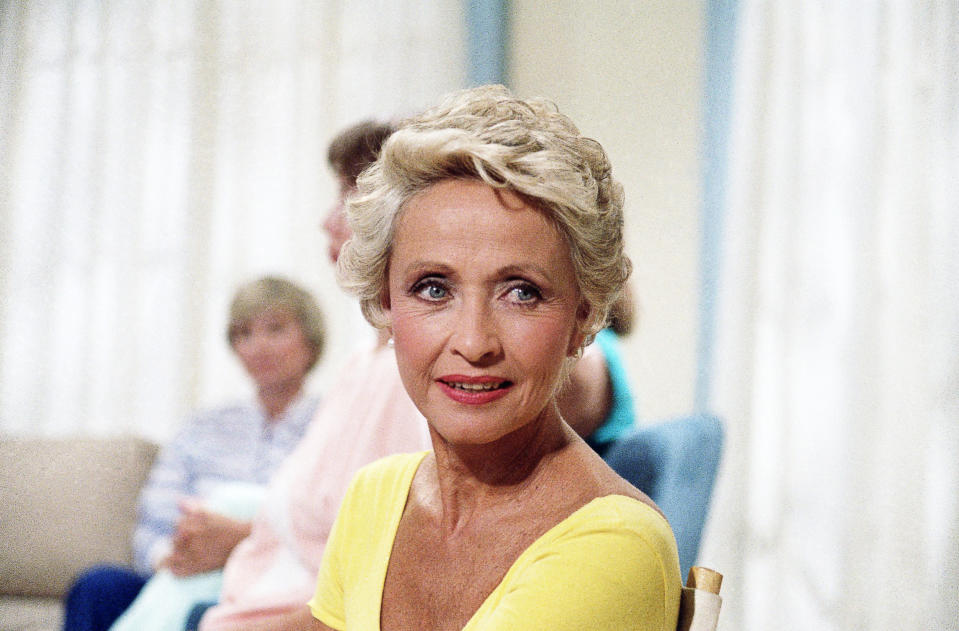 FILE - Actress Jane Powell poses for a photo in New York on July 1986. Powell, the bright-eyed, operatic-voiced star of Hollywood's golden age musicals who sang with Howard Keel in "Seven Brides for Seven Brothers" and danced with Fred Astaire in "Royal Wedding," died on Sept. 16, 2021. She was 92. (AP Photo/Richard Drew, File)