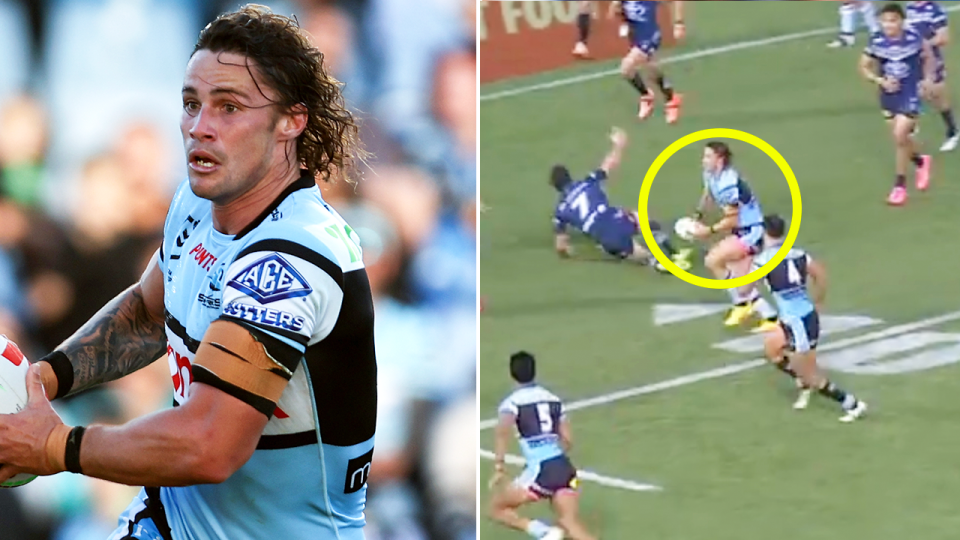 Nicho Hynes (pictured) has once again got fans talking whether he should be selected as the Blues No.6 after a strong performance against the Cowboys. (Images: Getty Images/Fox Sports)