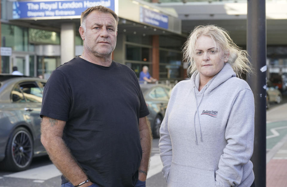 File - The parents of Archie Battersbee, Paul Battersbee and Hollie Dance, speak to the media outside the Royal London hospital in Whitechapel, east London, Tuesday Aug. 2, 2022. The family of a comatose boy who have fought to prevent doctors from ending his life-support treatment have filed a legal action requesting permission to move their son from a London hospital to a hospice. Archie Battersbee’s parents announced the move after the European Court of Human Rights late Wednesday, Aug. 3, 2022 rejected a request to intervene in the case following a series of rulings by U.K. courts that backed doctors who said further treatment was not in the 12-year-old’s best interests because he is brain dead. (Jonathan Brady/PA via AP, File)