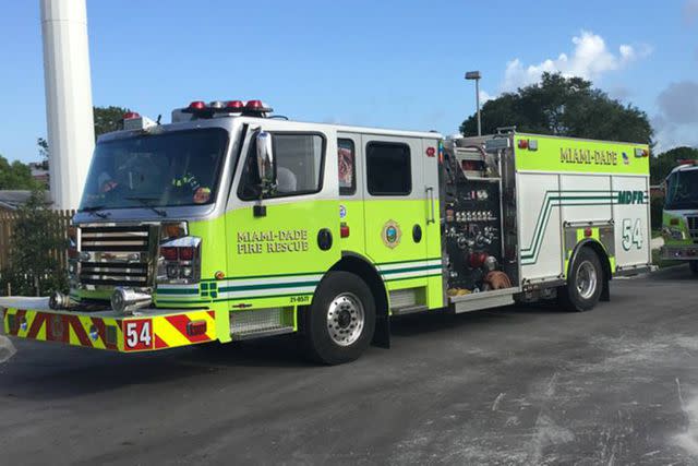 <p>Miami-Dade Fire Rescue</p> Image of a Miami-Dade Fire Rescue truck.