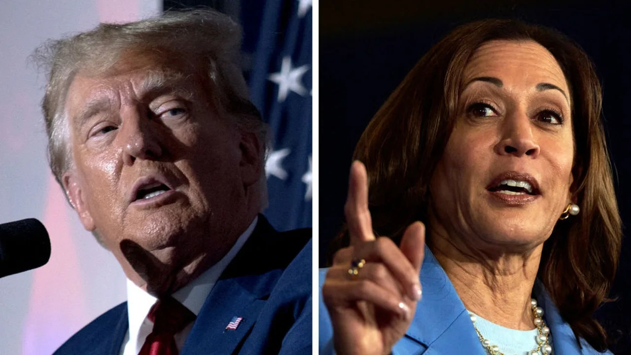 <div>FILE-Side-by-side photo of former President Donald Trump and Vice President Kamala Harris. (Photo by Bridget Bennett for The Washington Post via Getty Images)</div>