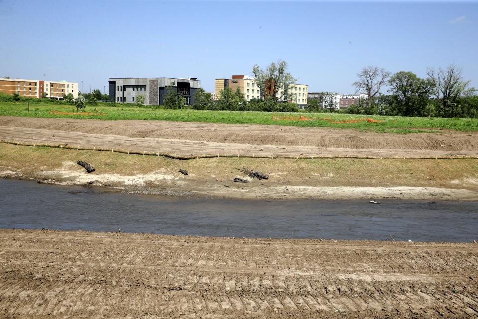 A portion of the restored Clear Creek is pictured Thursday, June 6, 2024 in Coralville, Iowa. The project includes adding curves back to the stream channel and addressing erodible banks.