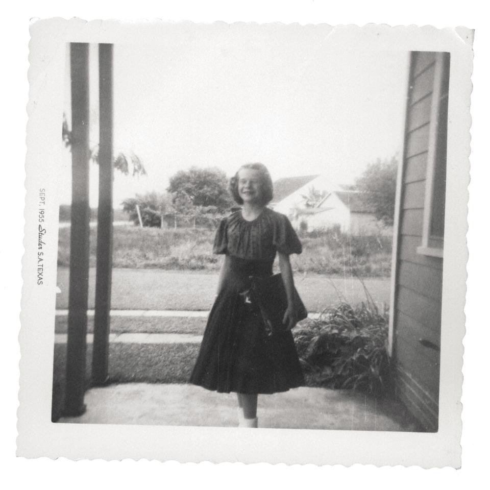 Janis Joplin on her first day of school, 1955