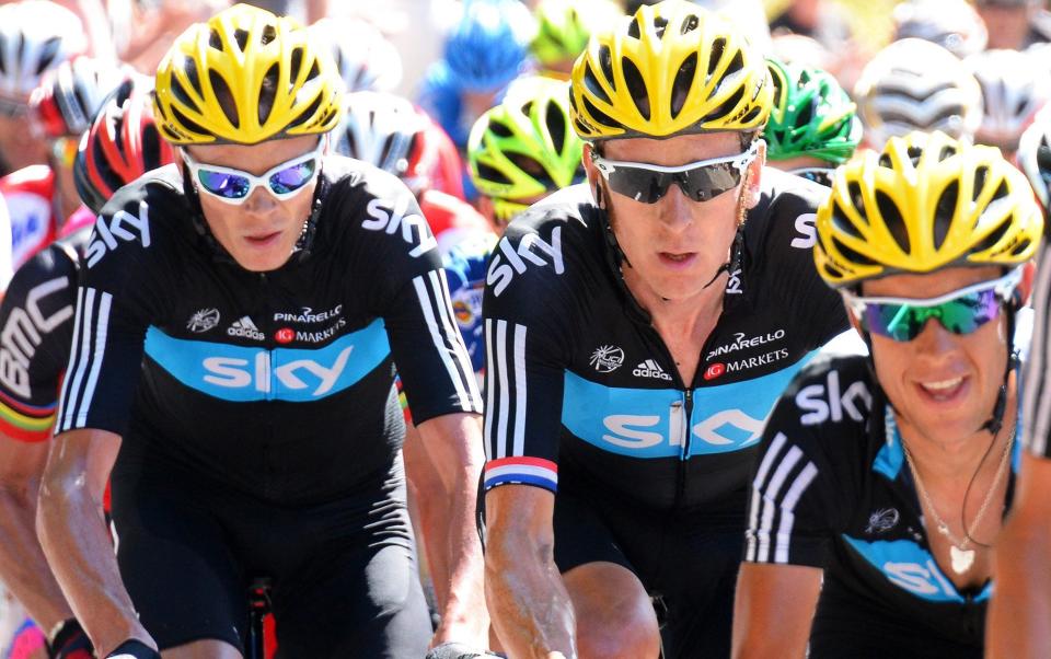 Chris Froome (left) and Bradley Wiggins head towards Planche des Belles Filles in 2012 - EPA