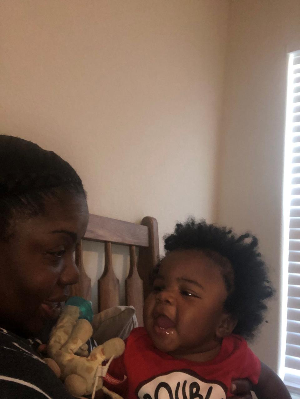 LaMeka Lowe and her nephew, Dairess Fuller Jr., at her home.