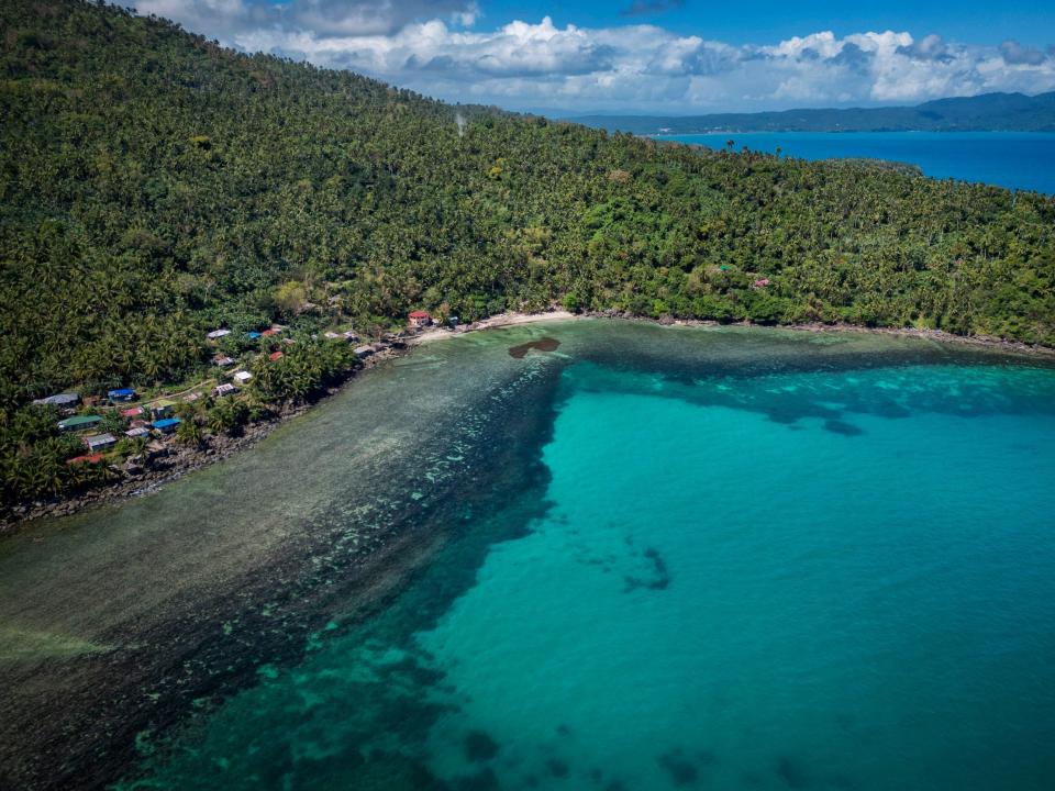 An aerial shot of the oil slick on the shores of Pola, Oriental Mindoro, on March 8.