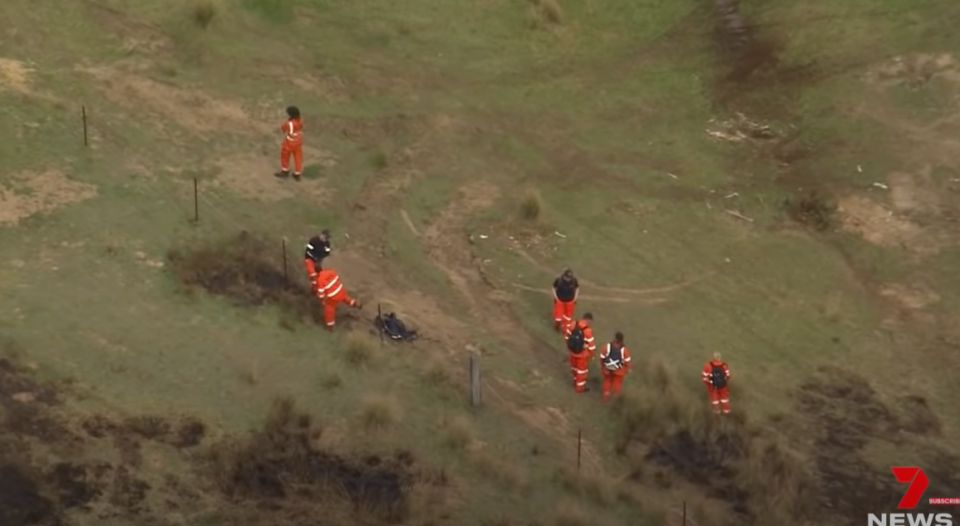 Search crews on the ground during the Putty search. Source: 7News/YouTube