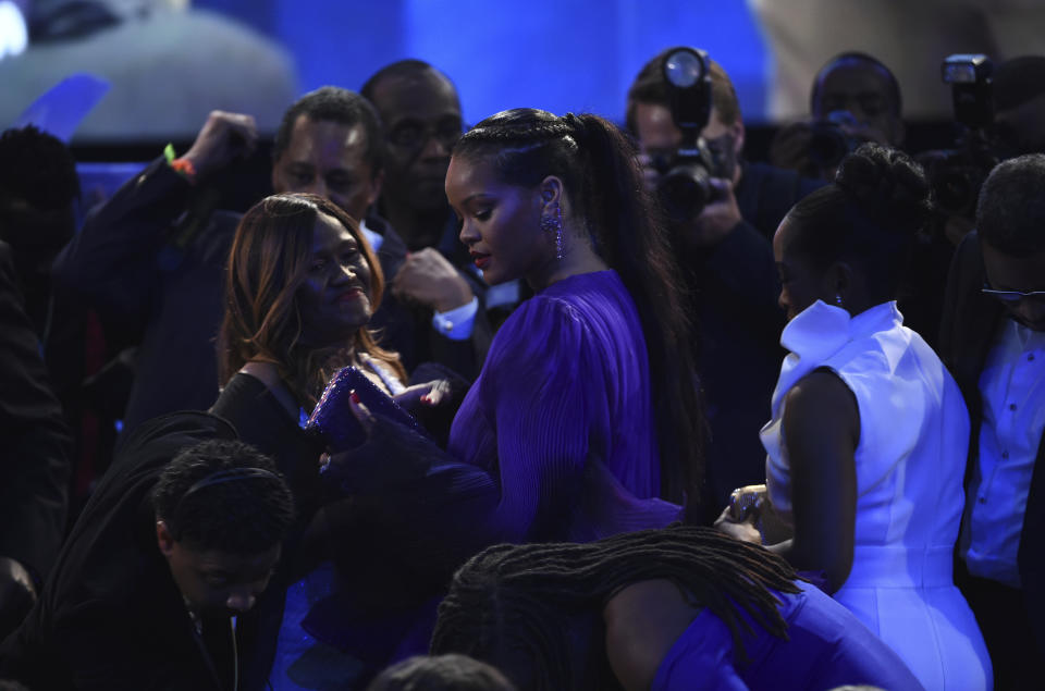 Rihanna stands in the audience at the 51st NAACP Image Awards at the Pasadena Civic Auditorium on Saturday, Feb. 22, 2020, in Pasadena, Calif. (AP Photo/Chris Pizzello)