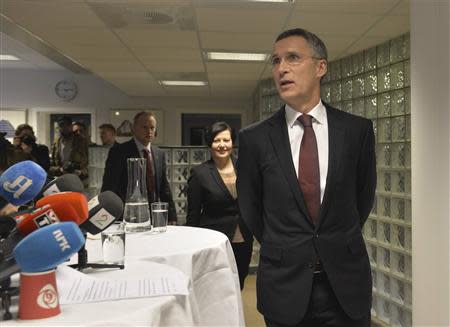 Former Norwegian prime minister Jens Stoltenberg addresses the media in Oslo, after NATO ambassadors chose him to be the next head, March 28, 2014. REUTERS/Fredrik Varfjell/NTB Scanpix