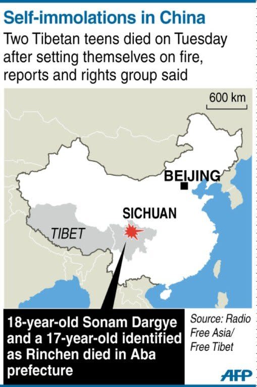 Graphic showing the area in China's Sichuan province where two Tibetan teenagers died on Tuesday after setting themselves on fire, according to reports and Westeren rights groups