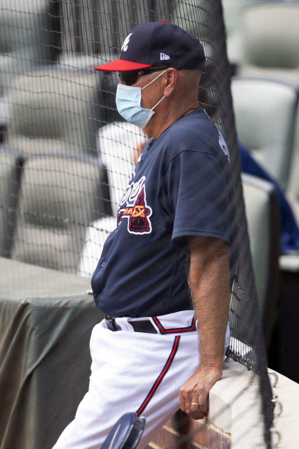 Atlanta Braves manager Brian Snitker watches during an intrasquad baseball game Thursday, July 16, 2020, in Atlanta. (AP Photo/John Bazemore)