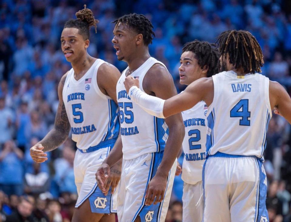 From left, Armando Bacot, Harrison Ingram, Elliot Cadeau and RJ Davis will be key to the Tar Heels’ chances Saturday against Kentucky.