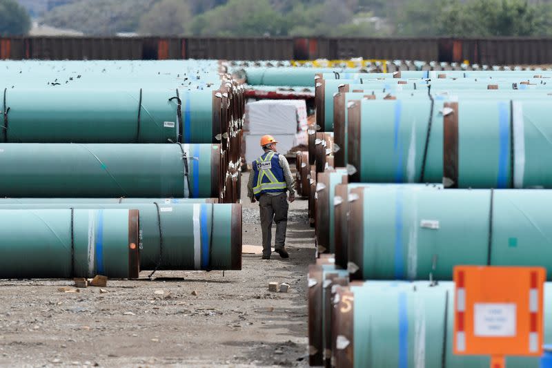 FILE PHOTO: A pipe yard servicing government-owned oil pipeline operator Trans Mountain is seen in Kamloops