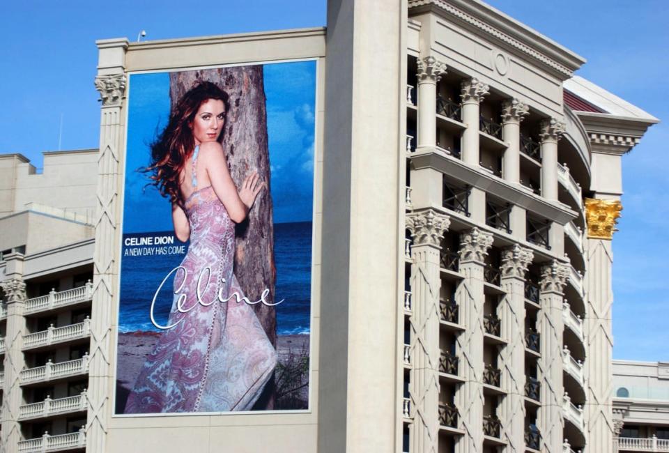 <div class="inline-image__caption"><p>A Celine Dion concert poster hangs on the side of Caesars Palace in Las Vegas, Nevada, on February 7, 2003. </p></div> <div class="inline-image__credit">Scott Harrison/Getty</div>