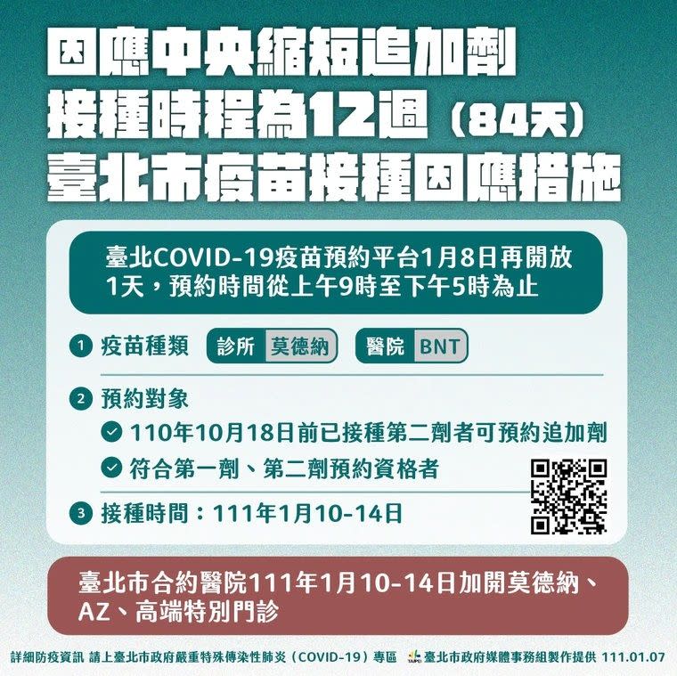 ▲北市開放預約系統，限8日上午9時至下午5時開放，預計1月10日到14日開始接種。（圖／翻攝畫面）