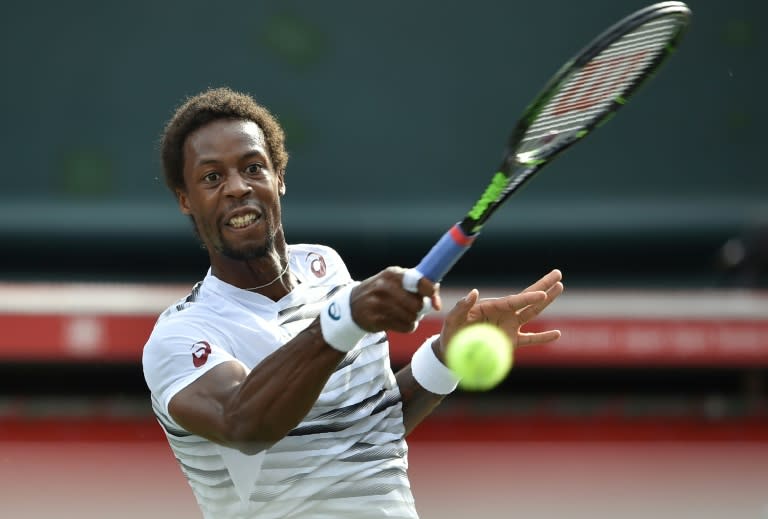 Gael Monfils, the world number eight, nailed seven aces to oust fellow Frenchman Gilles Simon 6-1, 6-4 in one hour and 16 minutes
