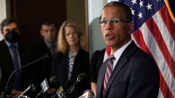 PHOTO: Maryland Attorney General Anthony Brown speaks about releasing the redacted report on child sexual abuse in the Catholic Archdiocese of Baltimore, April 5, 2023, in Baltimore. (Kim Hairston/The Baltimore Sun/Tribune News Service via Getty Images)