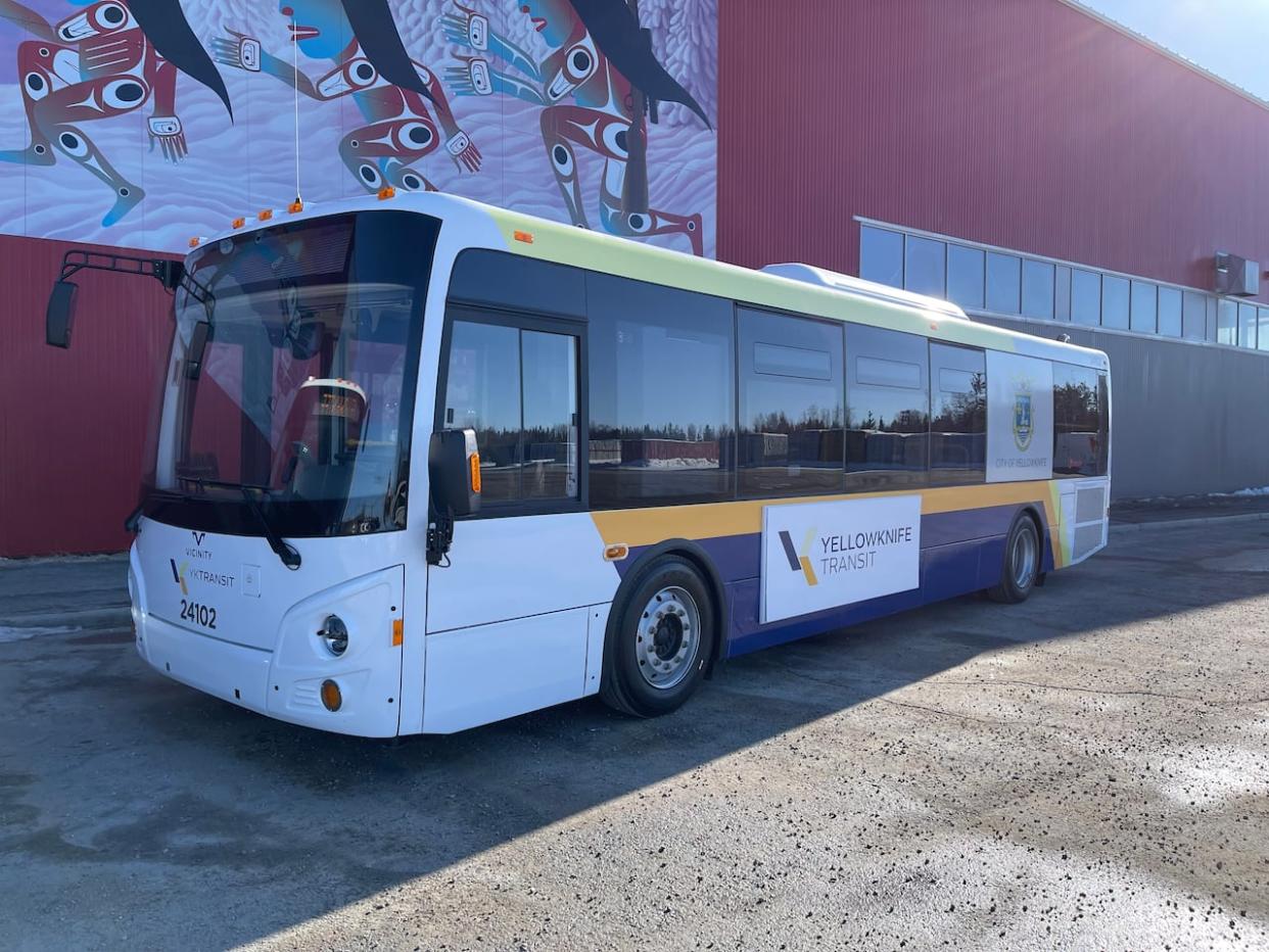 One of Yellowknife's new city transit buses. The new fleet will consist of 8 buses, all wheelchair-accessible. (Robert Holden / CBC - image credit)