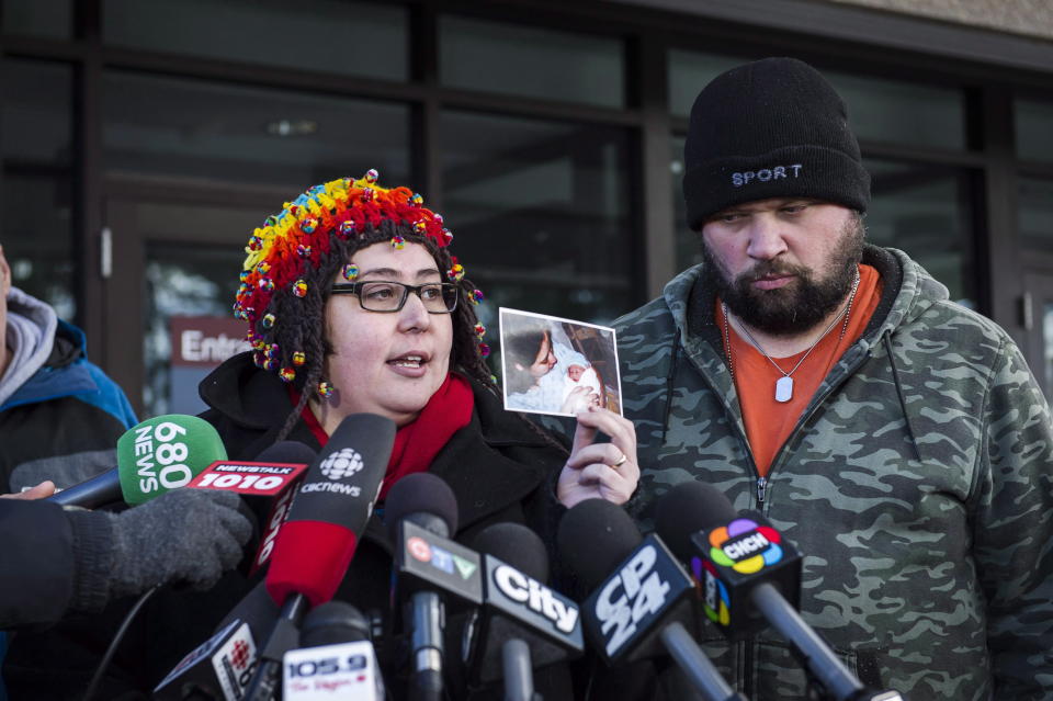 Neville-Lake and her late husband, Edward Lake, gave a statement after drunk driver Marco Muzzo was released on bail on Feb. 4, 2016. (The Canadian Press/Christopher Katsarov)