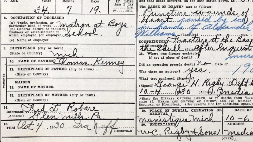 Robare's death certificate features two different color ink and blames Alexander for the murder before he was convicted, according to Lemon. - United States District Court for the Eastern District of Pennsylvania